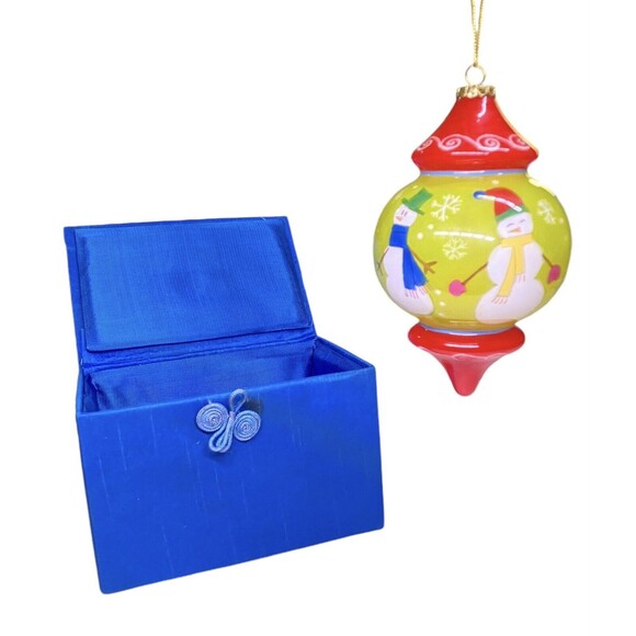 Pier 1 LI BIEN SNOWMAN Ornament Painted Glass Christmas Merry Bright 2008 w/ Box - Picture 12 of 12